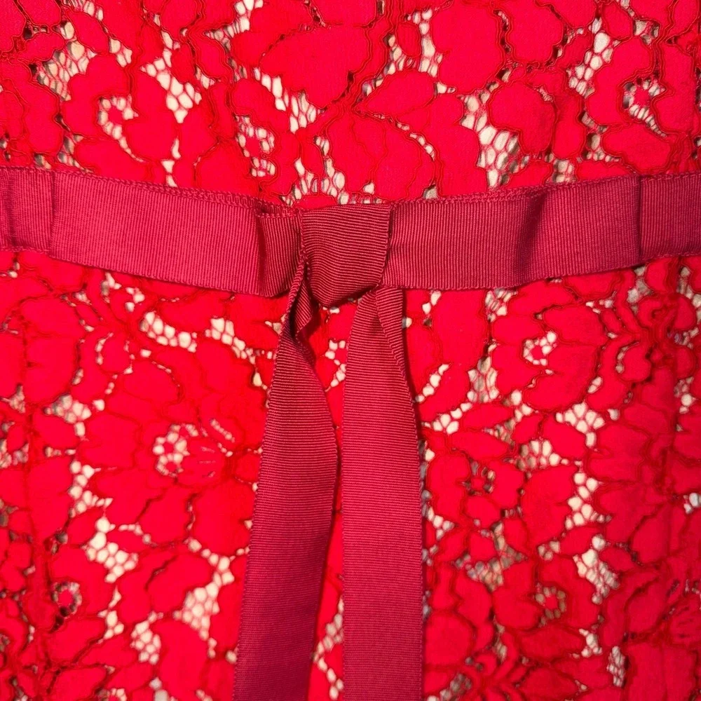 New Oscar De La Renta Dress 8 Red Fluted Lace Midi Silk Lined Italian‎ NWT!